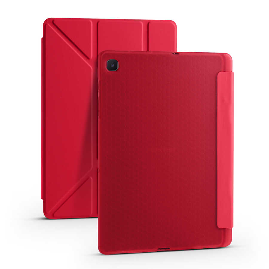 Galaxy Tab A7 10.4 T500 2020 Kılıf  Uyumlu NXXA Tri Folding Kalem Bölmeli Standlı Kılıf-Kırmızı