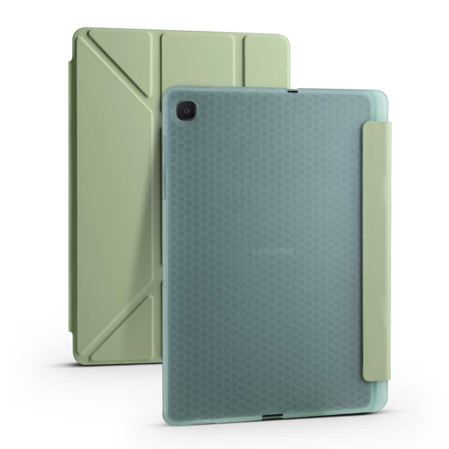 Galaxy Tab A7 10.4 T500 2020 Kılıf  Uyumlu NXXA Tri Folding Kalem Bölmeli Standlı Kılıf-Açık Yeşil