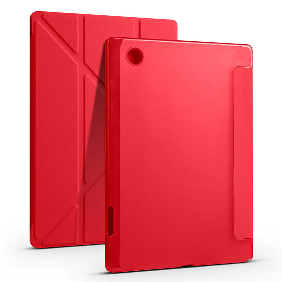 Galaxy Tab A8 10.5 SM-X200 (2021) Kılıf  Uyumlu NXXA Tri Folding Kalem Bölmeli Standlı Kılıf-Kırmızı