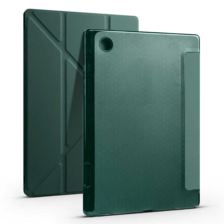 Galaxy Tab A8 10.5 SM-X200 (2021) Kılıf  Uyumlu NXXA Tri Folding Kalem Bölmeli Standlı Kılıf-Koyu Yeşi