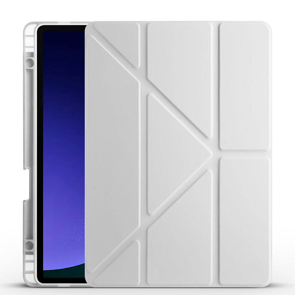Galaxy Tab S9 FE Kılıf  Uyumlu NXXA Tri Folding Kalem Bölmeli Standlı Kılıf-Gri
