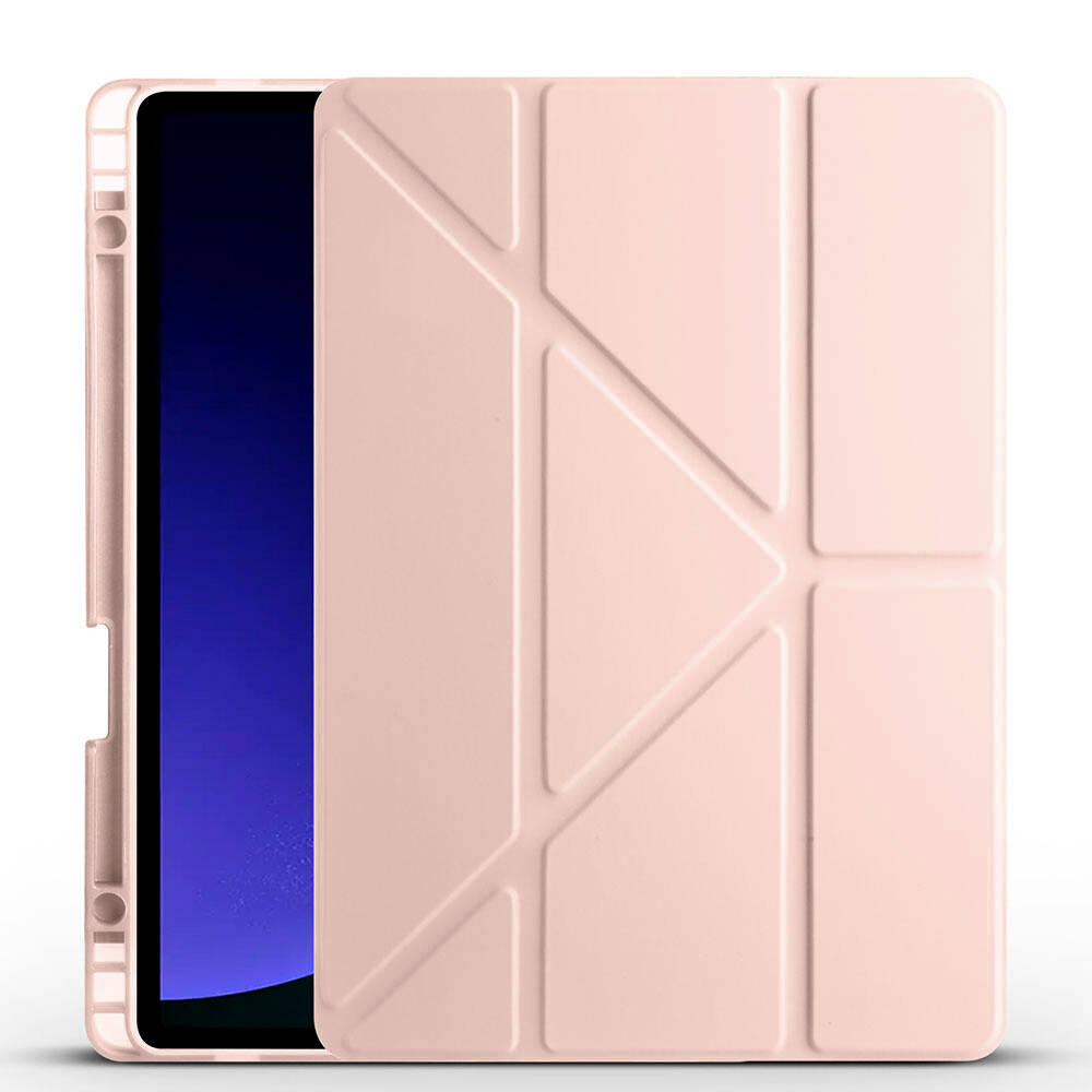 Galaxy Tab S9 Kılıf  Uyumlu NXXA Tri Folding Kalem Bölmeli Standlı Kılıf-Rose Gold