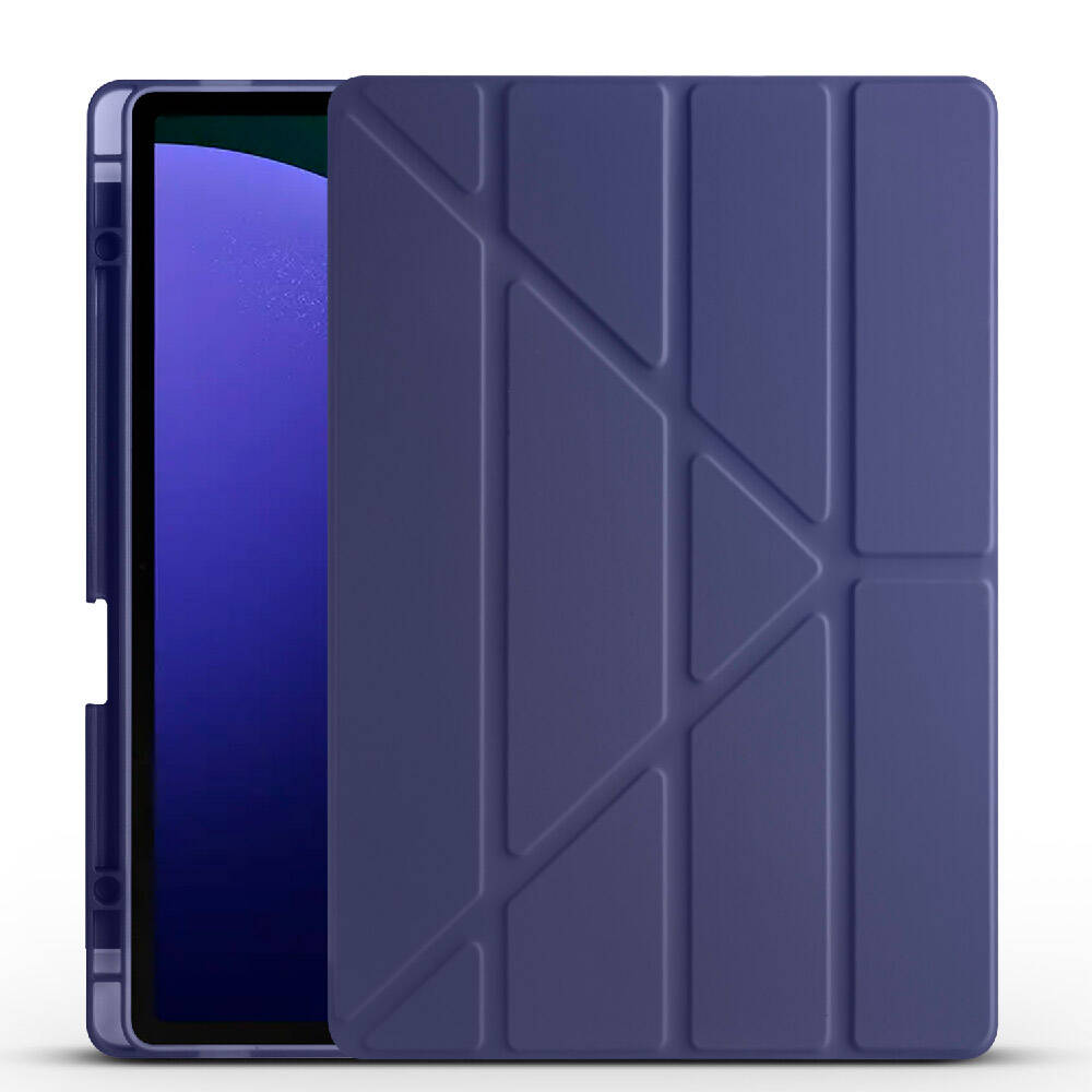 Galaxy Tab S9 Plus Kılıf Uyumlu NXXA Tri Folding Kalem Bölmeli Standlı Kılıf-Lacivert