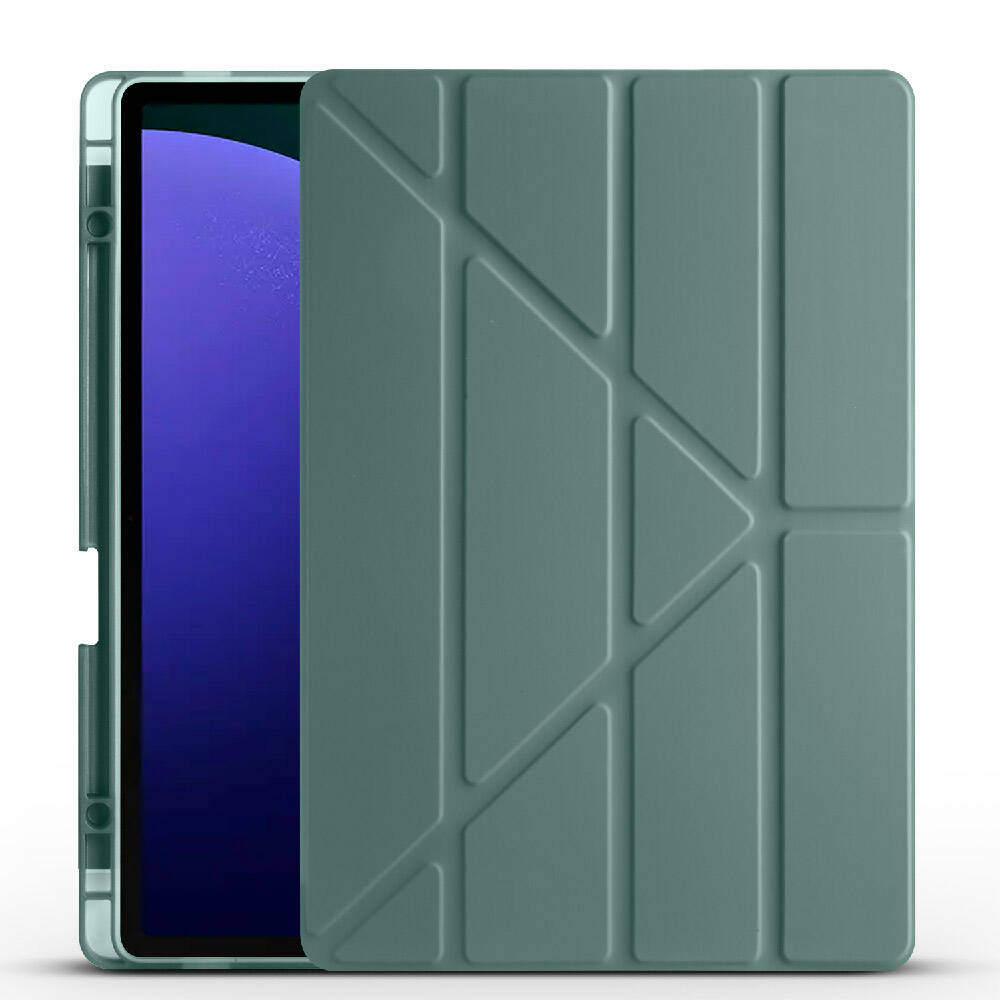 Galaxy Tab S9 Plus Kılıf Uyumlu NXXA Tri Folding Kalem Bölmeli Standlı Kılıf-Koyu Yeşil