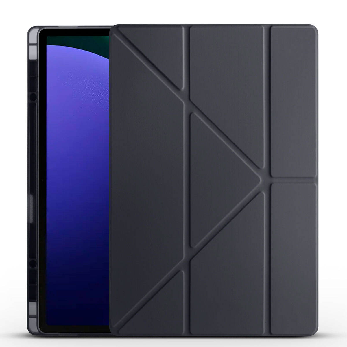 Galaxy Tab S9 Ultra Kılıf  Uyumlu NXXA Tri Folding Kalem Bölmeli Standlı Kılıf-Siyah
