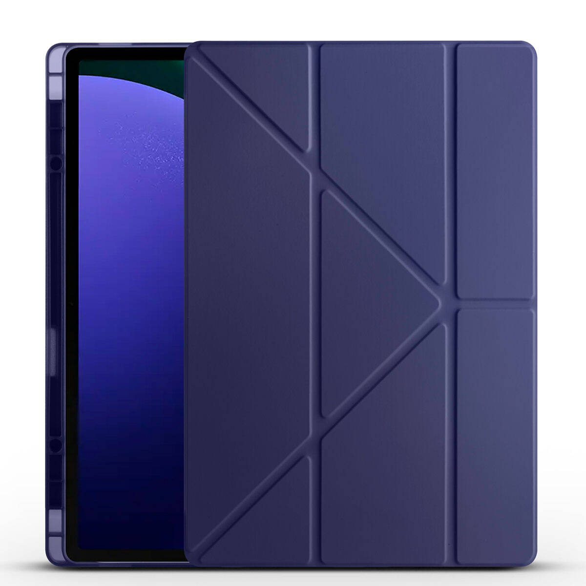 Galaxy Tab S9 Ultra Kılıf  Uyumlu NXXA Tri Folding Kalem Bölmeli Standlı Kılıf-Lacivert