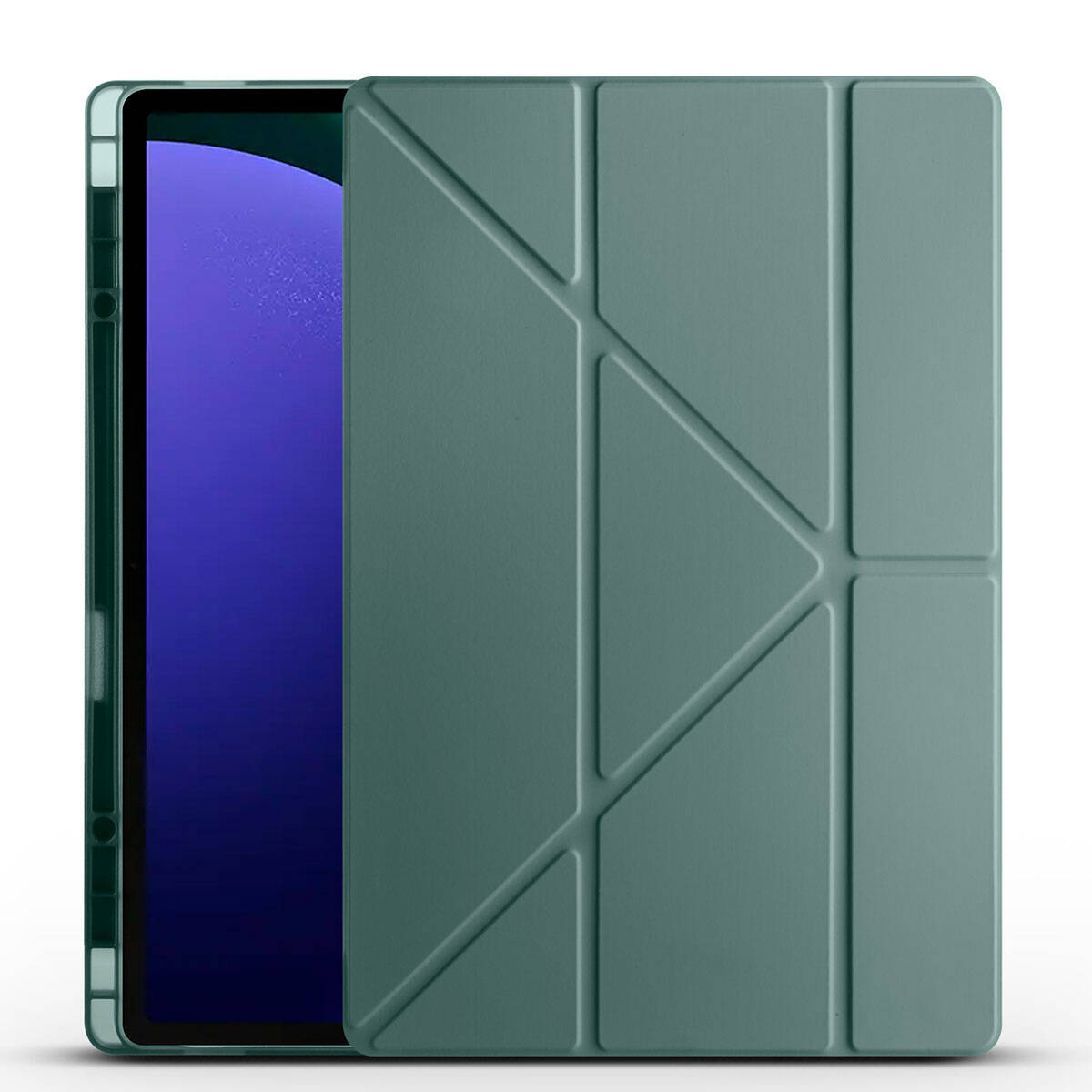 Galaxy Tab S9 Ultra Kılıf  Uyumlu NXXA Tri Folding Kalem Bölmeli Standlı Kılıf-Koyu Yeşil