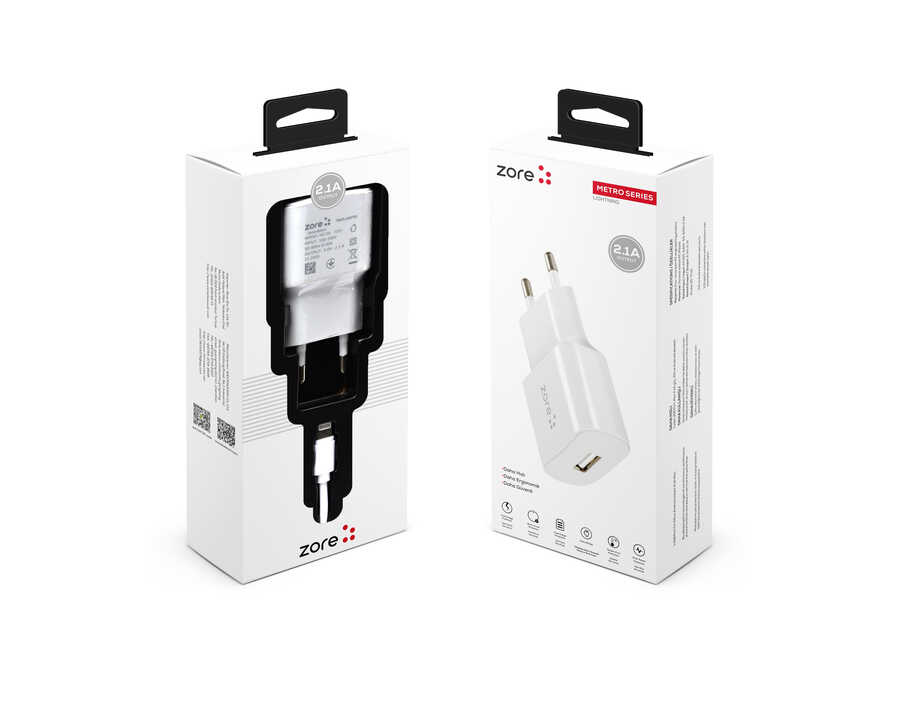 ​Zore Metro Serisi ZR-TC01 Lightning 2 in 1 Şarj Seti - Beyaz