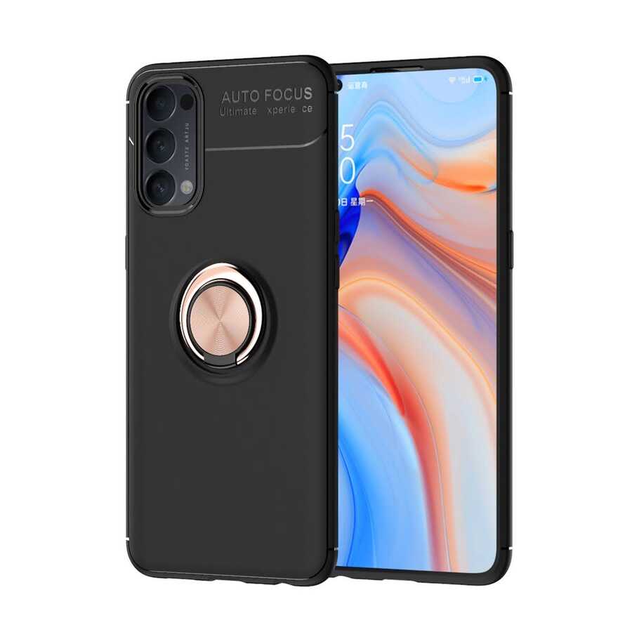 Oppo Reno 4 Kılıf NXXA Ravel Silikon Kapak-Siyah-Rose Gold