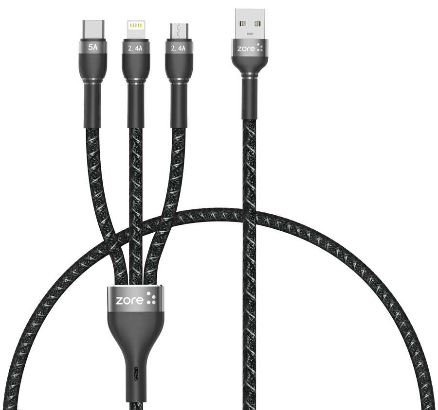 Siyah Shira Serisi 3 in 1 USB Kablo 30cm