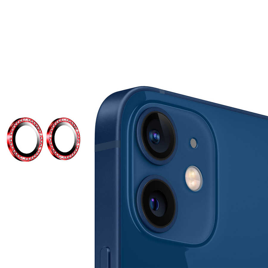 iPhone 12 Uyumlu NXXA CL-06 Kamera Lens Koruyucu-Kırmızı