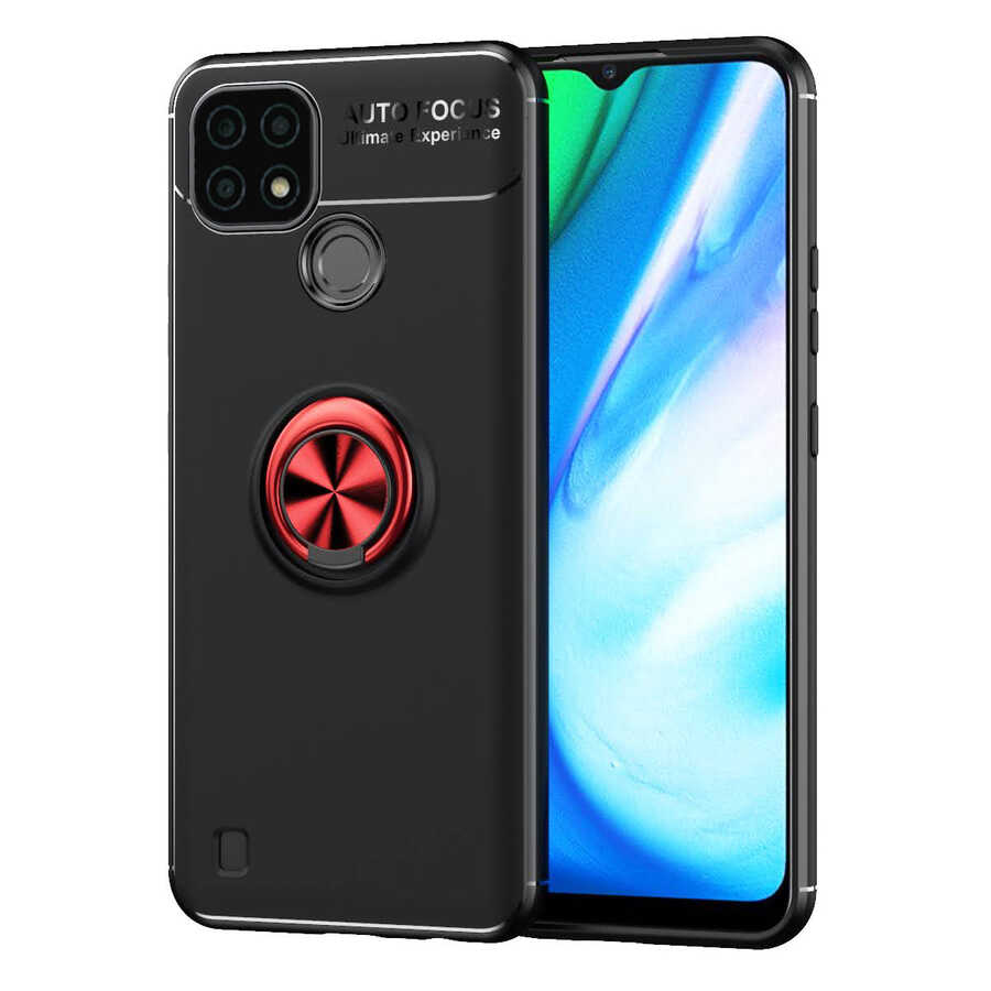 Realme C21 Kılıf NXXA Ravel Silikon Kapak-Siyah-Kırmızı