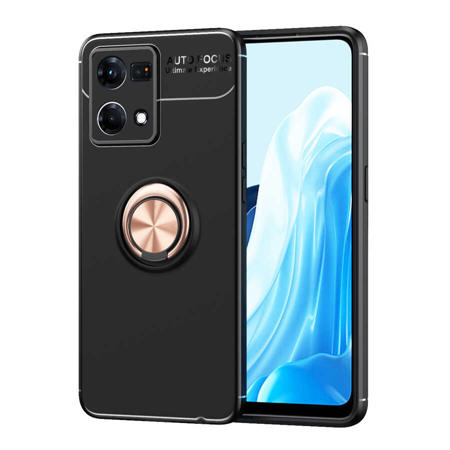Oppo Reno 7 4G Kılıf NXXA Ravel Silikon Kapak-Siyah-Rose Gold