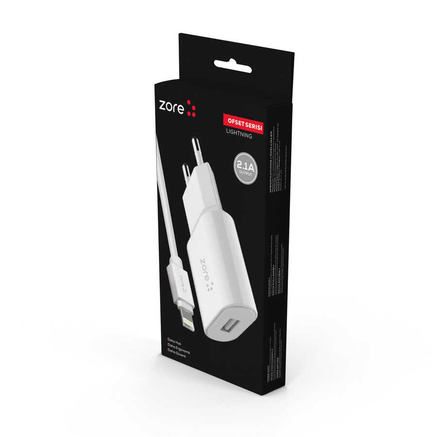 ​Zore Ofset Serisi ZCS-02 Lightning 2 in 1 Ev Şarj Seti 2.1A - Beyaz