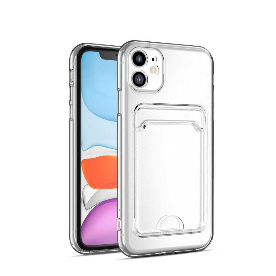 iPhone 12 Uyumlu Kartlıklı Şeffaf NXXA Setra Clear Silikon Kapak-Renksiz