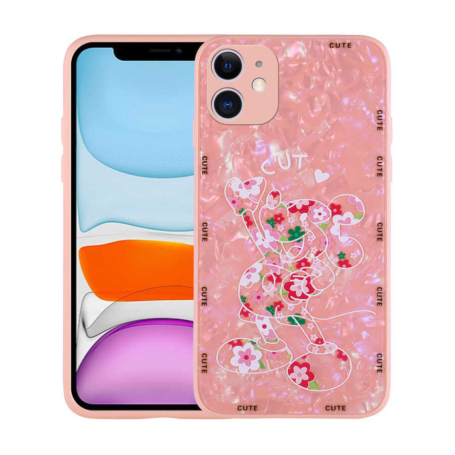 iPhone 11 Uyumlu Desenli Sert Silikon NXXA Mumila Kapak-Pink Mouse