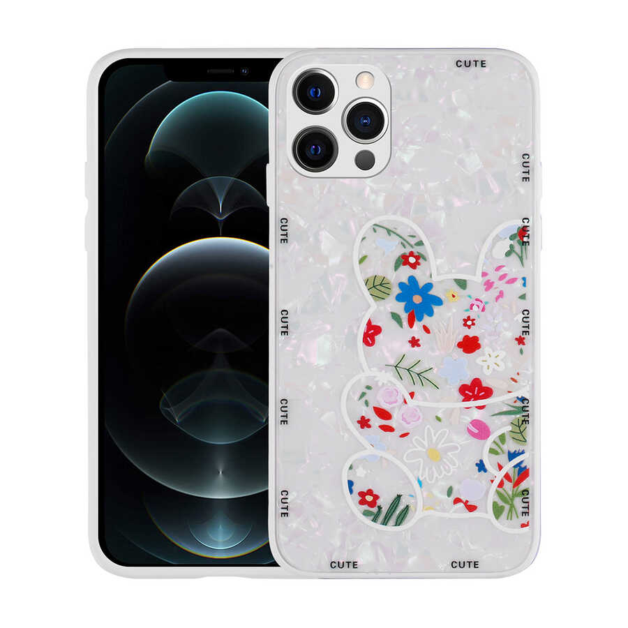 iPhone 12 Pro Uyumlu Desenli Sert Silikon NXXA Mumila Kapak-White Rabbit