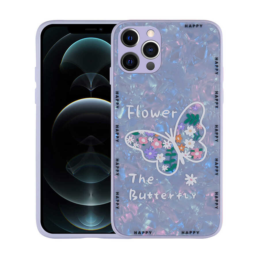 iPhone 13 Pro Uyumlu Desenli Sert Silikon NXXA Mumila Kapak-Lilac Flower