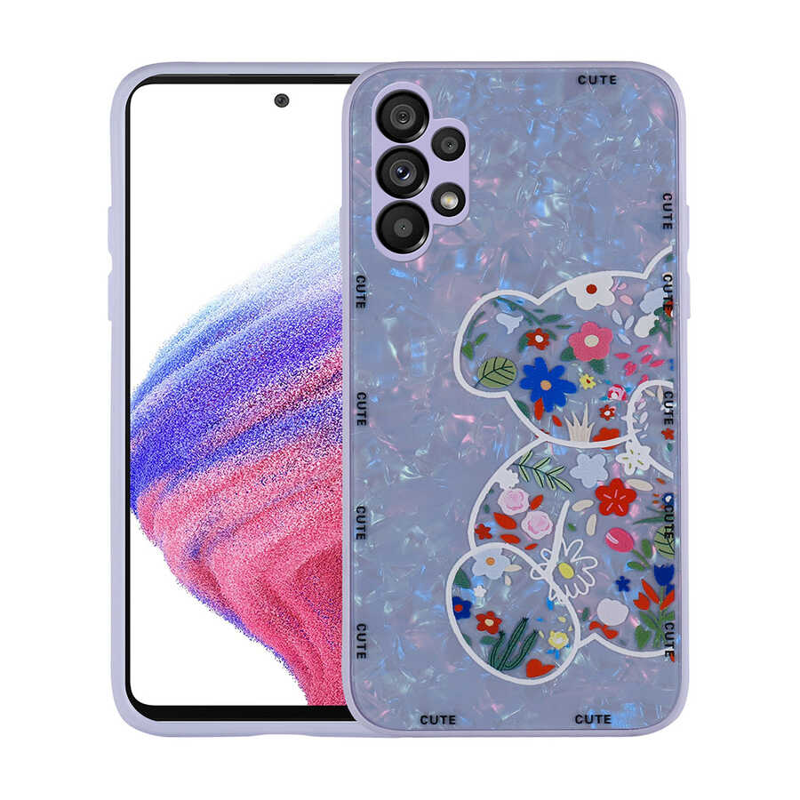 Galaxy A13 4G Kılıf Desenli Sert Silikon NXXA Mumila Kapak-Lilac Bear