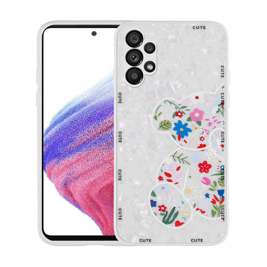 Galaxy A13 4G Kılıf Desenli Sert Silikon NXXA Mumila Kapak-White Bear