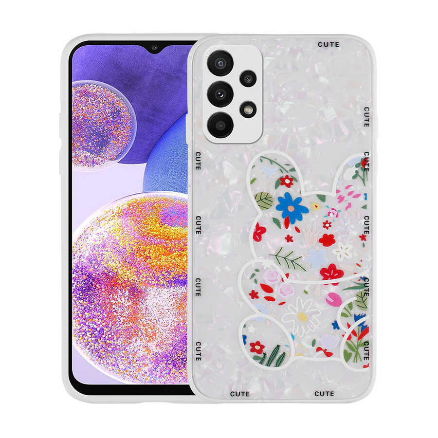 Galaxy A23 Kılıf Desenli Sert Silikon NXXA Mumila Kapak-White Rabbit