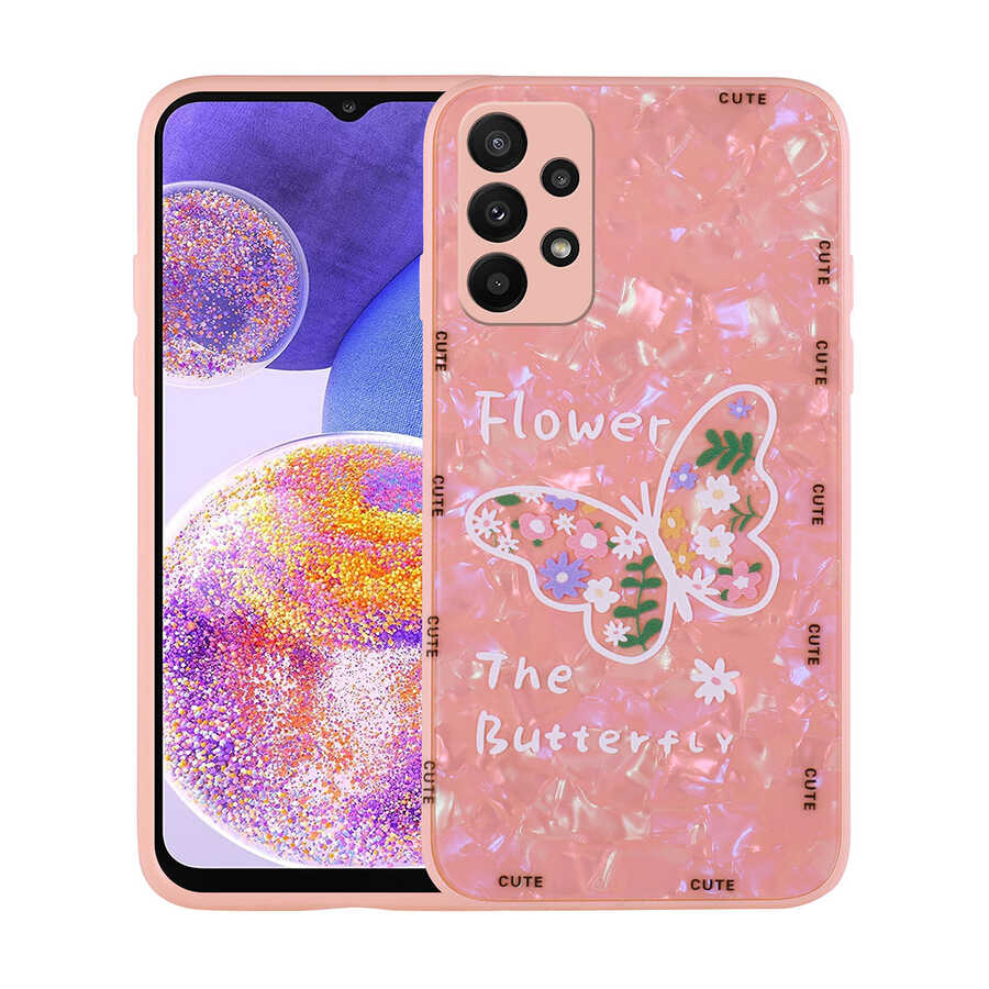 Galaxy A33 5G Kılıf Desenli Sert Silikon NXXA Mumila Kapak-Pink Flower