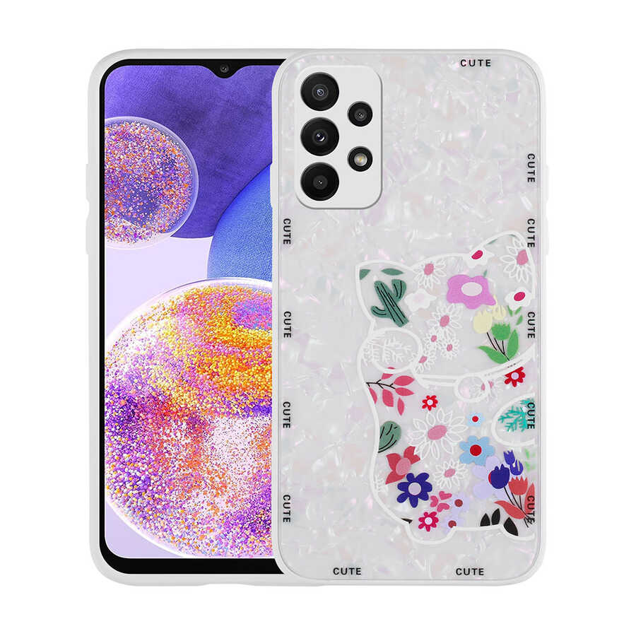 Galaxy A33 5G Kılıf Desenli Sert Silikon NXXA Mumila Kapak-White Cat