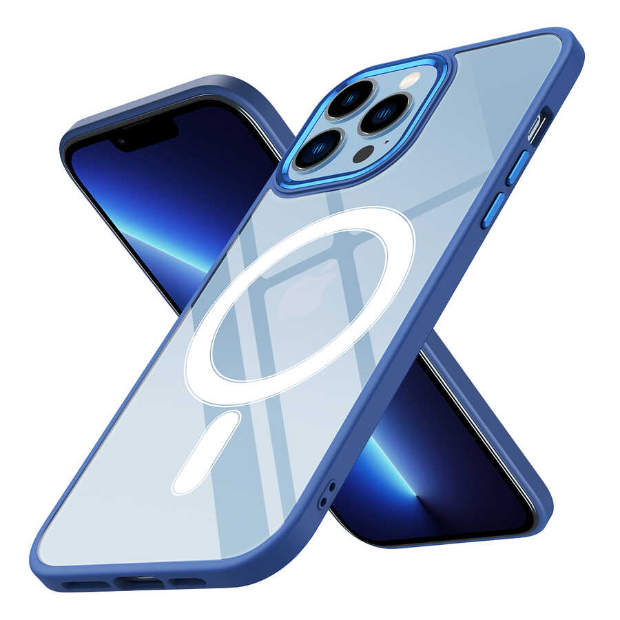 iPhone 12 Pro Kılıf Wireless Şarj Özellikli NXXA Krom Magsafe Silikon Kapak-Lacivert