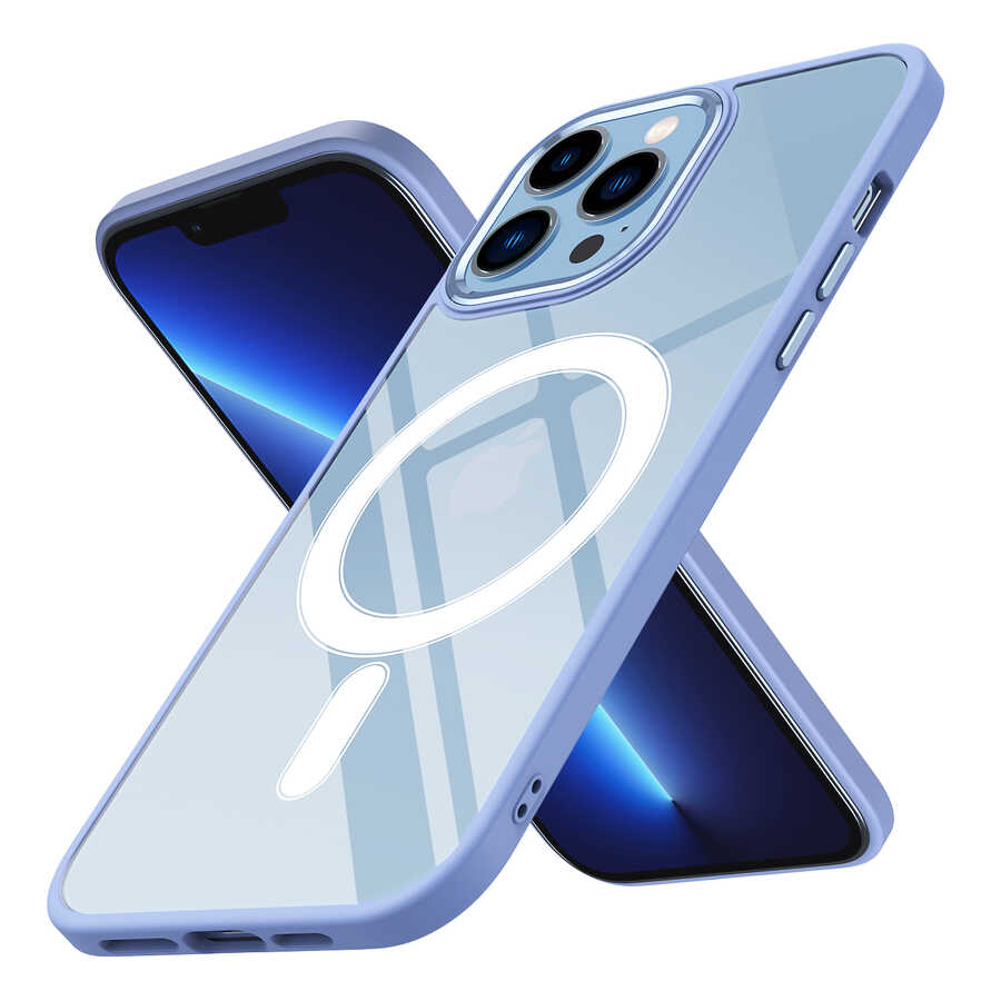 iPhone 13 Pro Uyumlu Wireless Şarj Özellikli NXXA Krom Magsafe Silikon Kapak-Lila