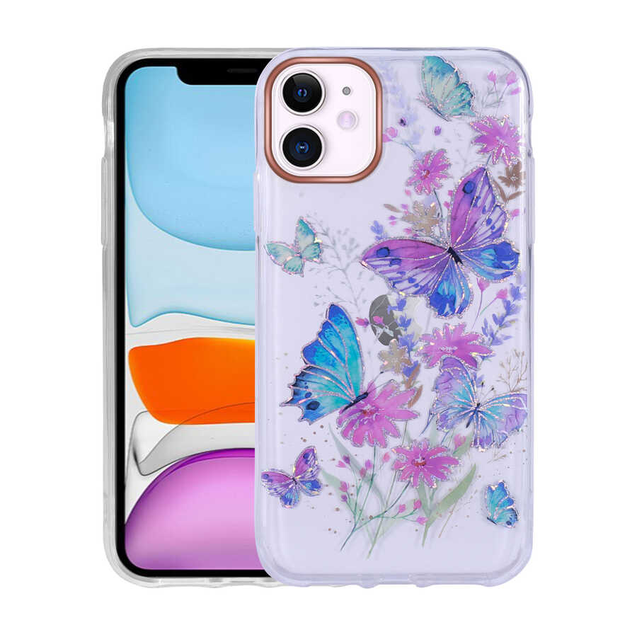 iPhone 11 Uyumlu Desenli Simli Sert NXXA İnka Kapak-NO1