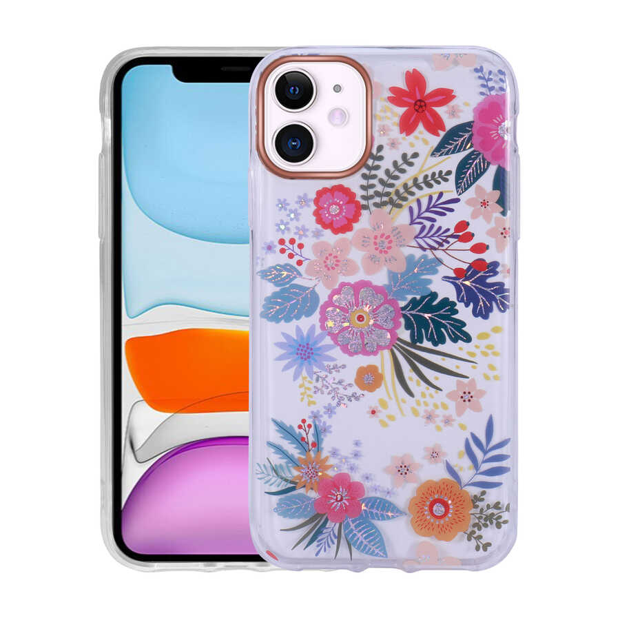 iPhone 11 Kılıf Desenli Simli Sert NXXA İnka Kapak-NO2