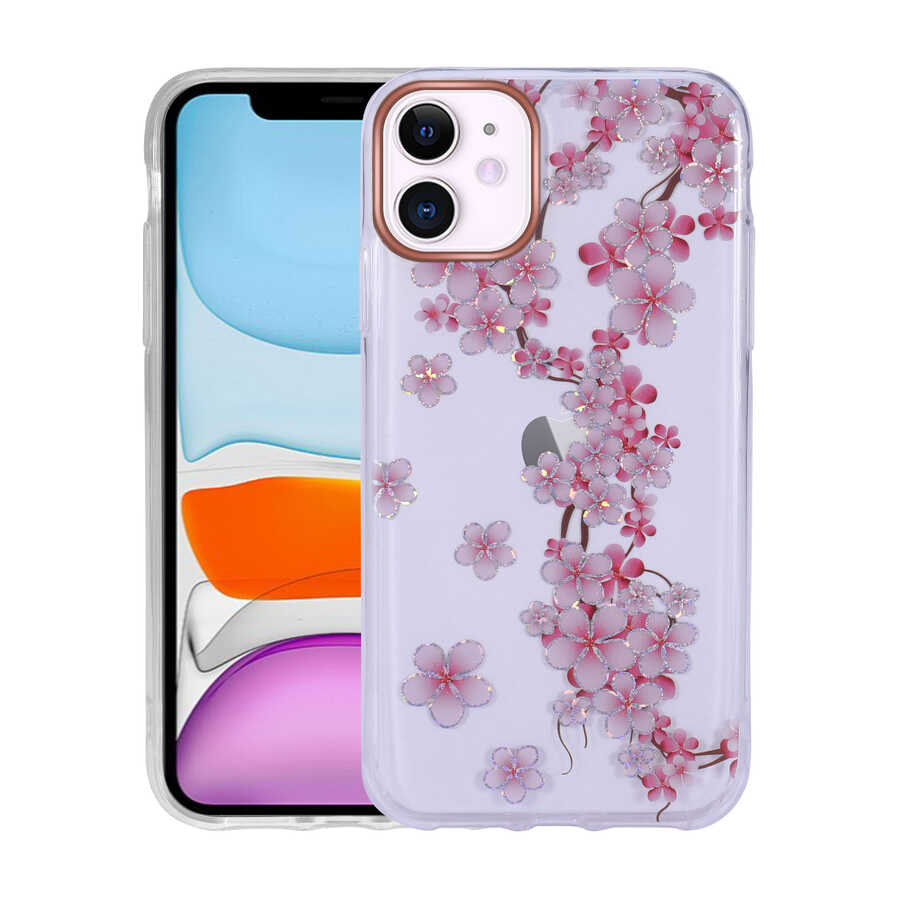 iPhone 11 Kılıf Desenli Simli Sert NXXA İnka Kapak-NO3
