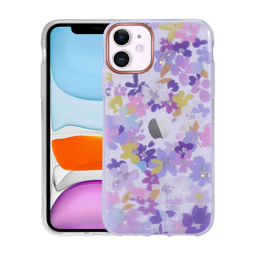 iPhone 11 Uyumlu Desenli Simli Sert NXXA İnka Kapak-NO4
