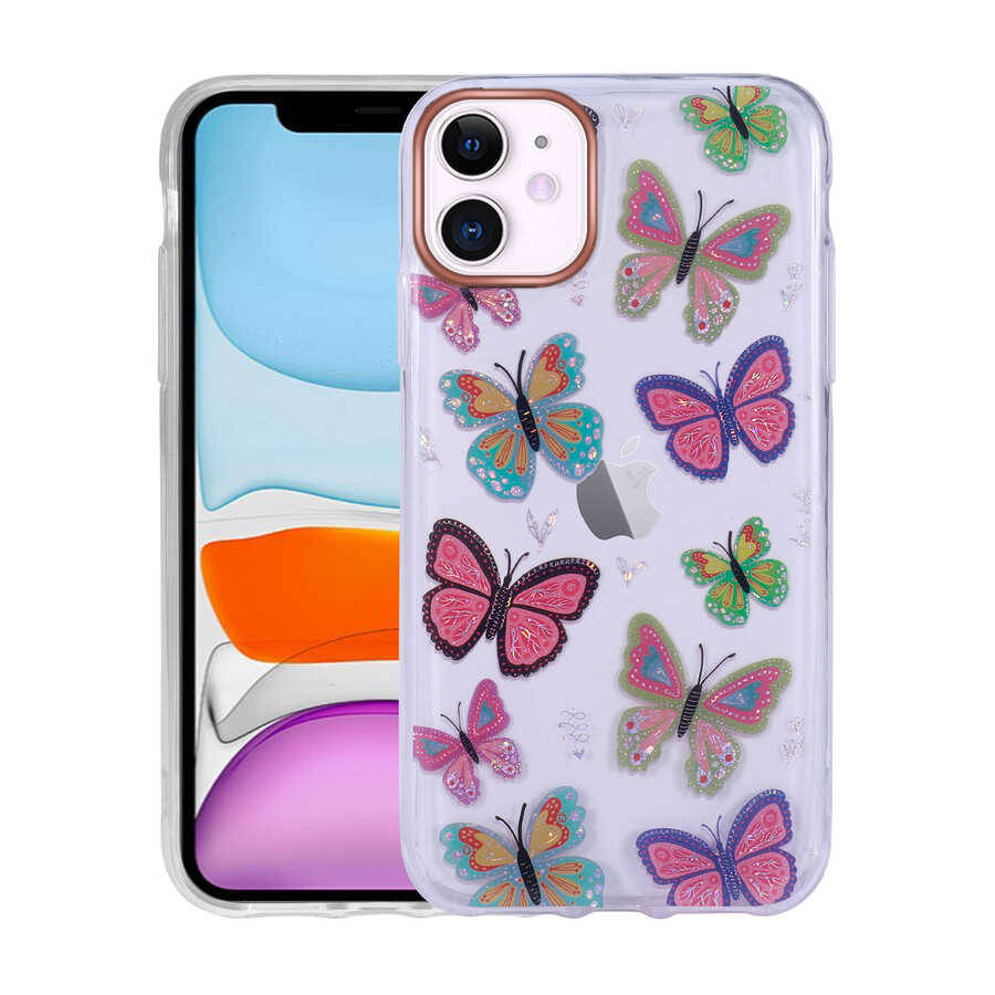 iPhone 11 Uyumlu Desenli Simli Sert NXXA İnka Kapak-NO5