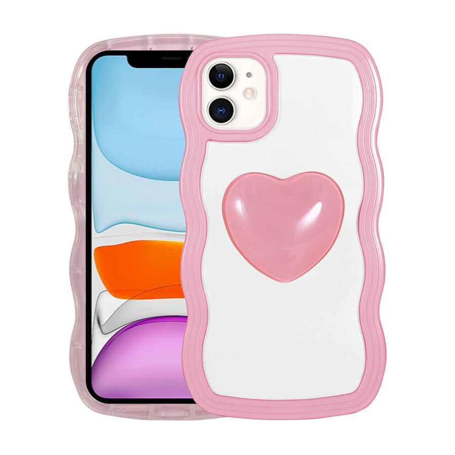 iPhone 11 Uyumlu Renkli Kalp Figürlü NXXA Ponçik Kapak-Pembe