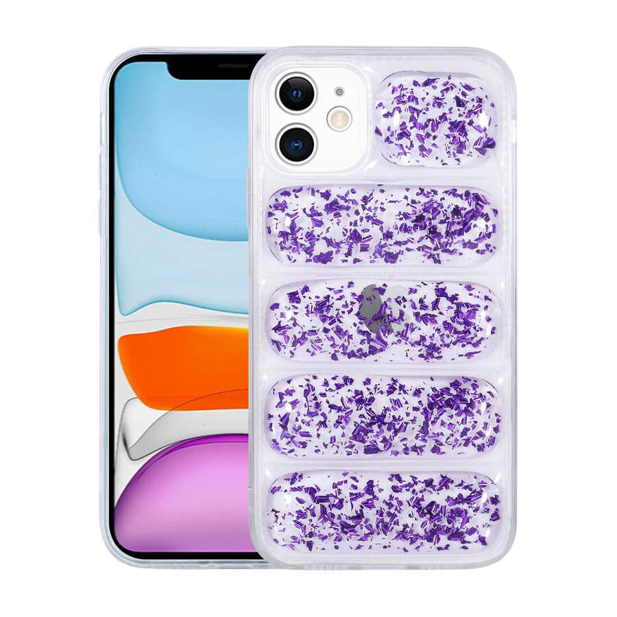 iPhone 11 Kılıf Kamera Korumalı Simli Airbag'li NXXA Dalga Kapak-Mor