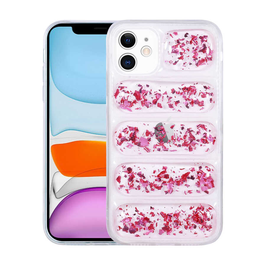 iPhone 12 Kılıf Kamera Korumalı Simli Airbag'li NXXA Dalga Kapak-Pembe Koyu