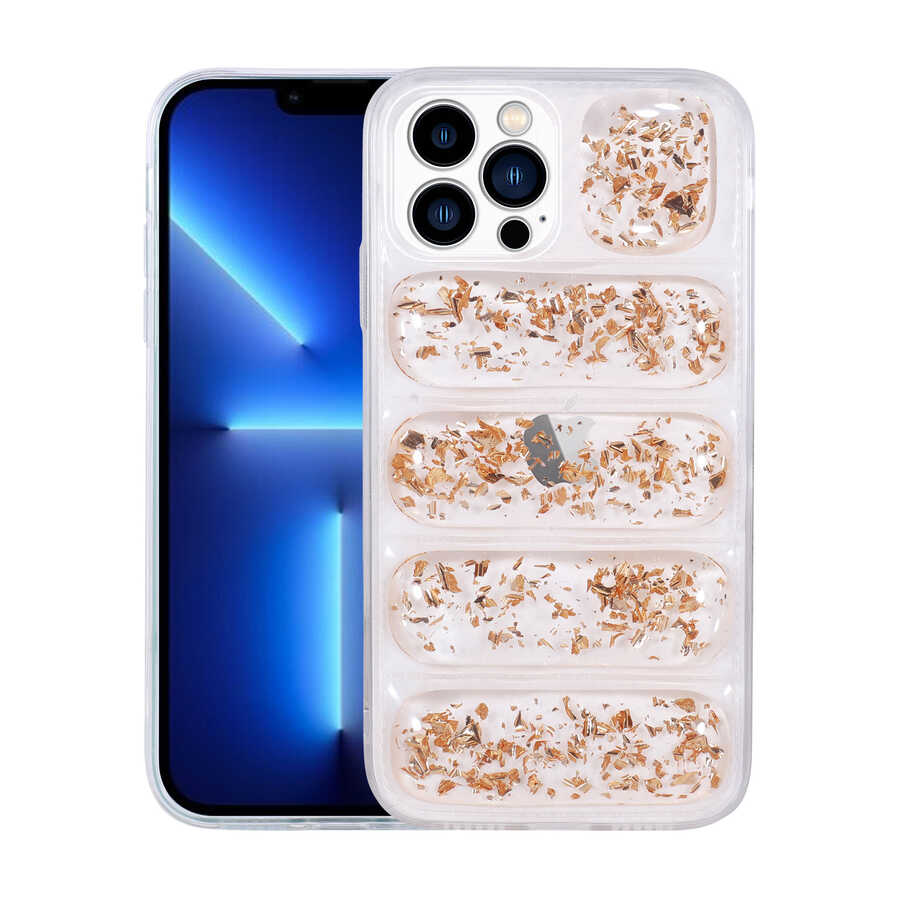 iPhone 12 Pro Kılıf Kamera Korumalı Simli Airbag'li NXXA Dalga Kapak-Gold