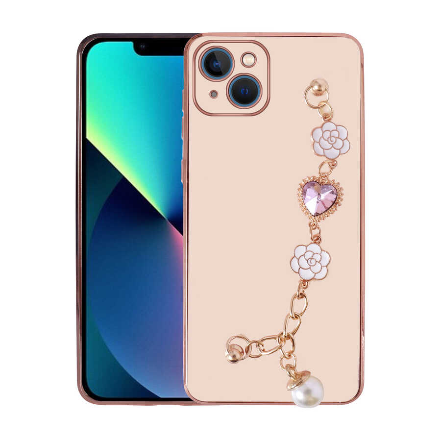 iPhone 13 Uyumlu El Tutamaçlı Kamera Korumalı NXXA Taka Silikon Kapak-Pembe