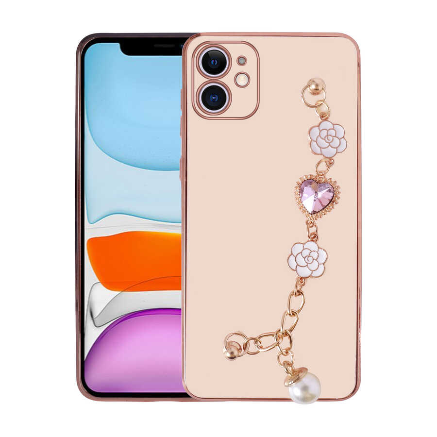 iPhone 11 Kılıf El Tutamaçlı Kamera Korumalı NXXA Taka Silikon Kapak-Pembe