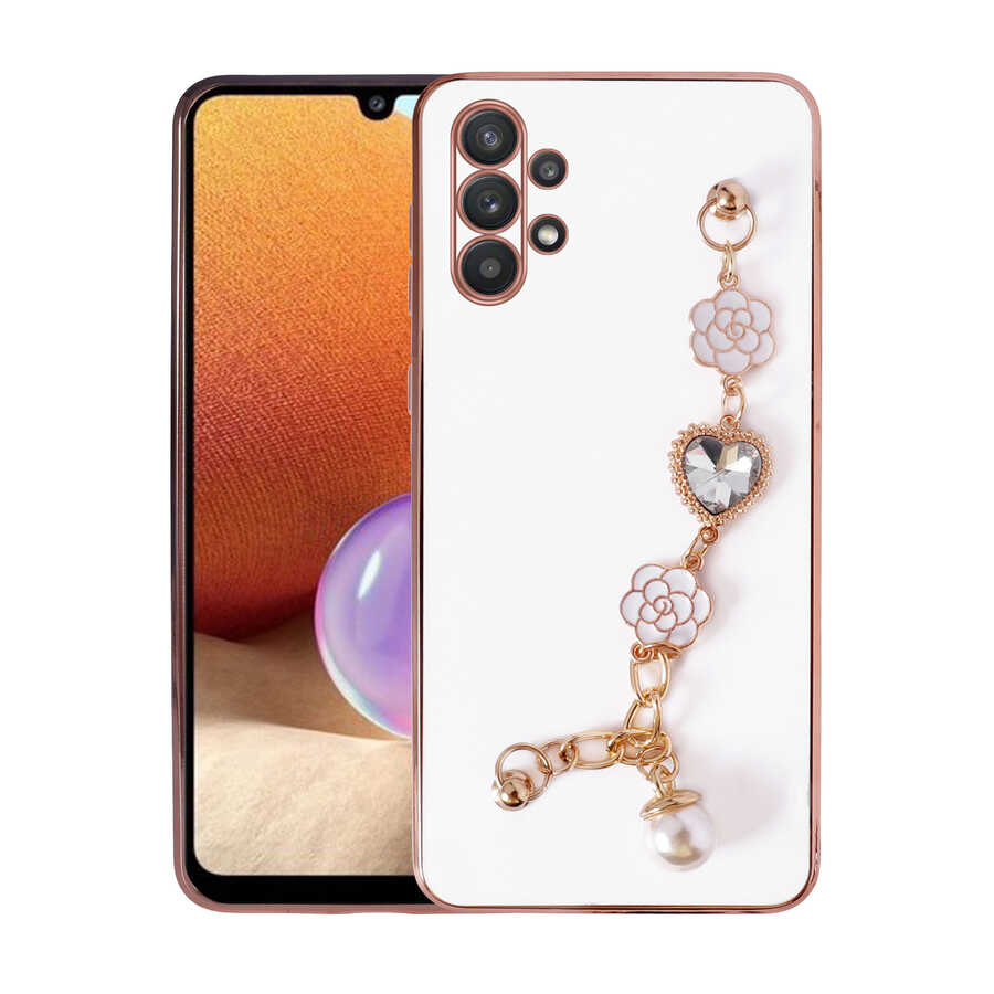 Galaxy A32 4G Kılıf El Tutamaçlı Kamera Korumalı NXXA Taka Silikon Kapak-Beyaz