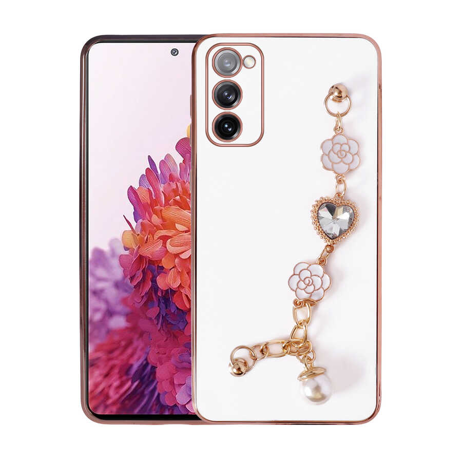 Galaxy S20 FE Kılıf El Tutamaçlı Kamera Korumalı NXXA Taka Silikon Kapak-Beyaz