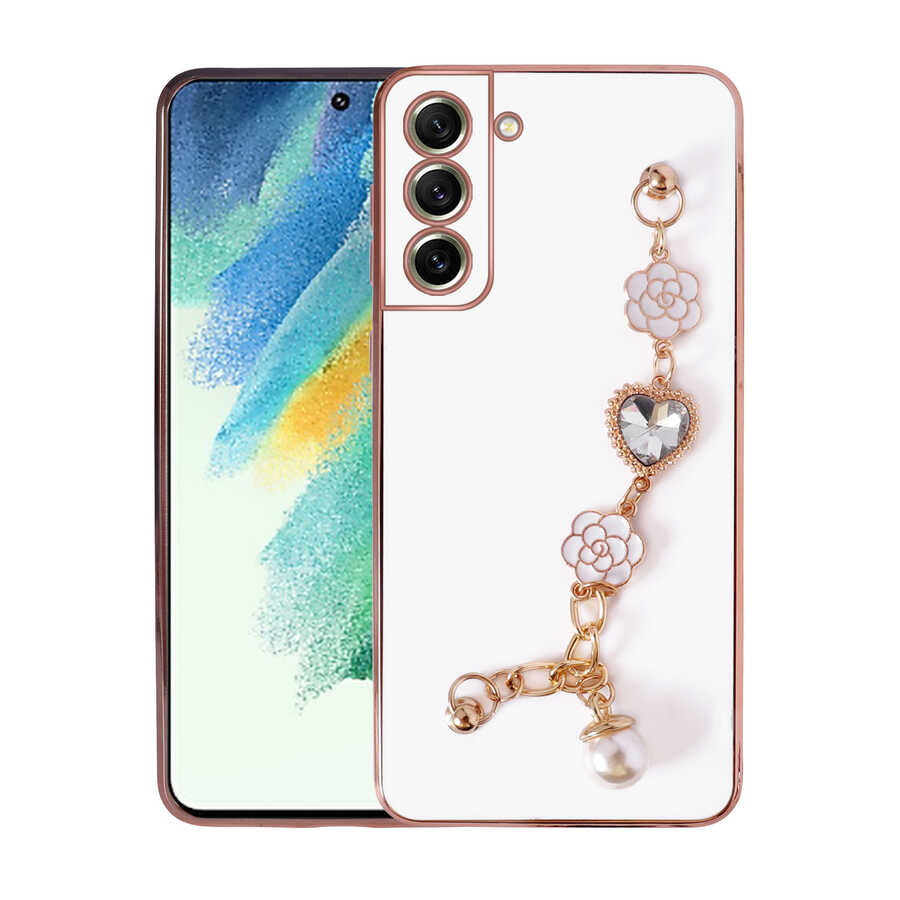 Galaxy S21 FE Kılıf El Tutamaçlı Kamera Korumalı NXXA Taka Silikon Kapak-Beyaz