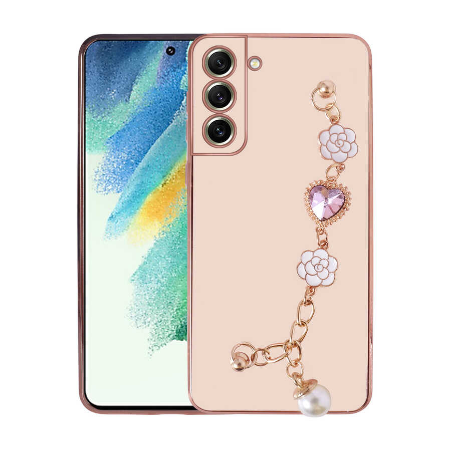 Galaxy S21 FE Kılıf El Tutamaçlı Kamera Korumalı NXXA Taka Silikon Kapak-Pembe