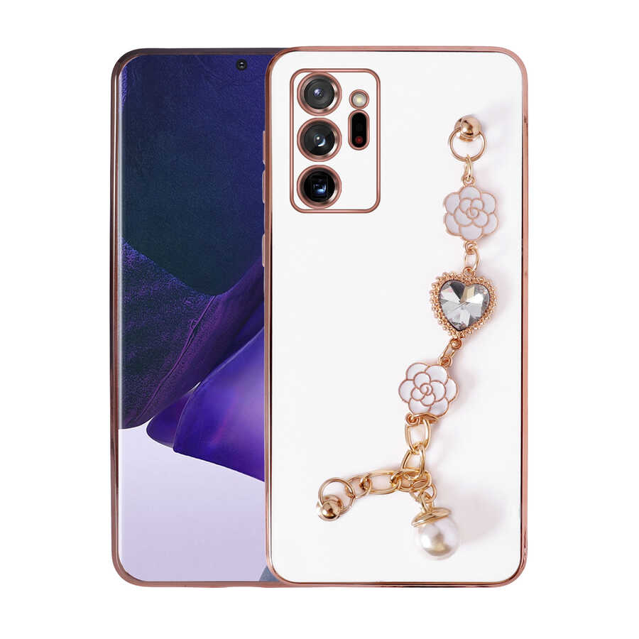 Galaxy Note 20 Ultra Kılıf El Tutamaçlı Kamera Korumalı NXXA Taka Silikon Kapak-Beyaz