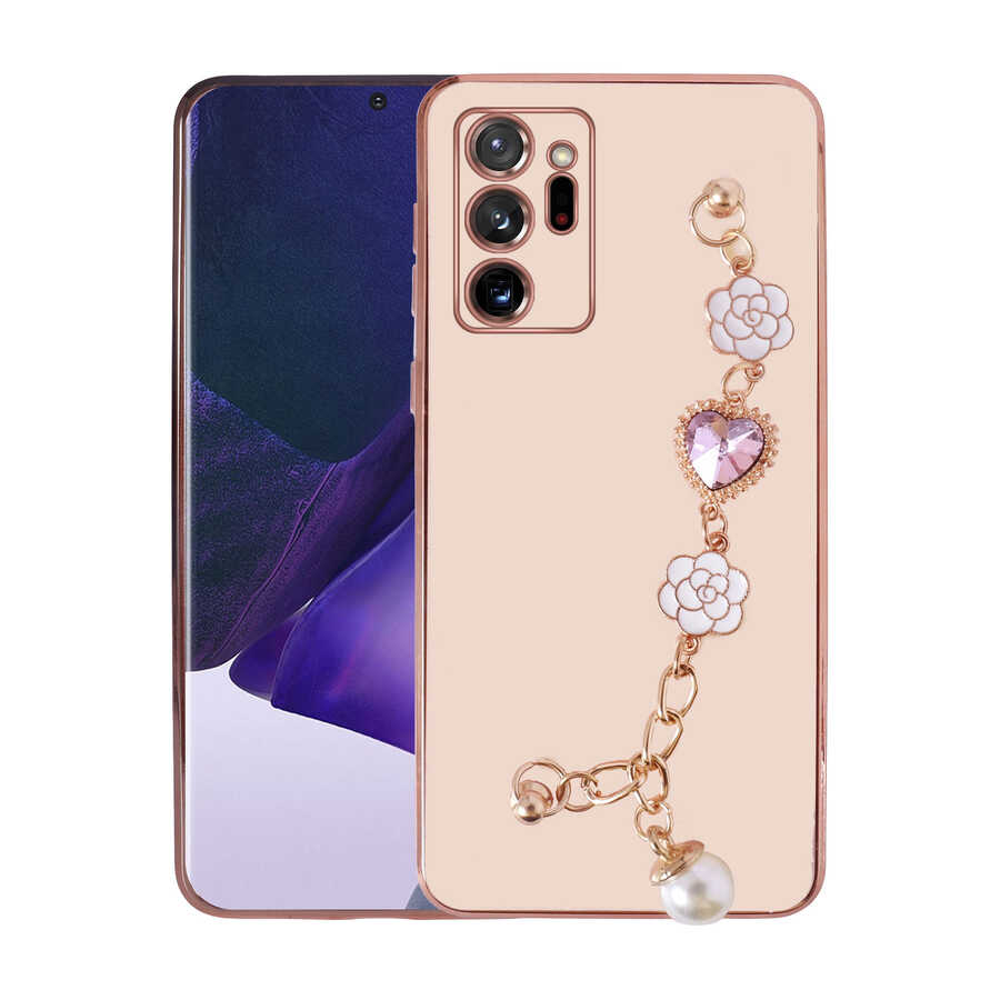 Galaxy Note 20 Ultra Kılıf El Tutamaçlı Kamera Korumalı NXXA Taka Silikon Kapak-Pembe