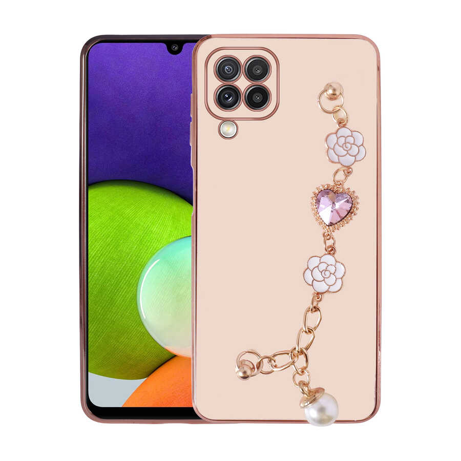 Galaxy M22 Kılıf El Tutamaçlı Kamera Korumalı NXXA Taka Silikon Kapak-Pembe
