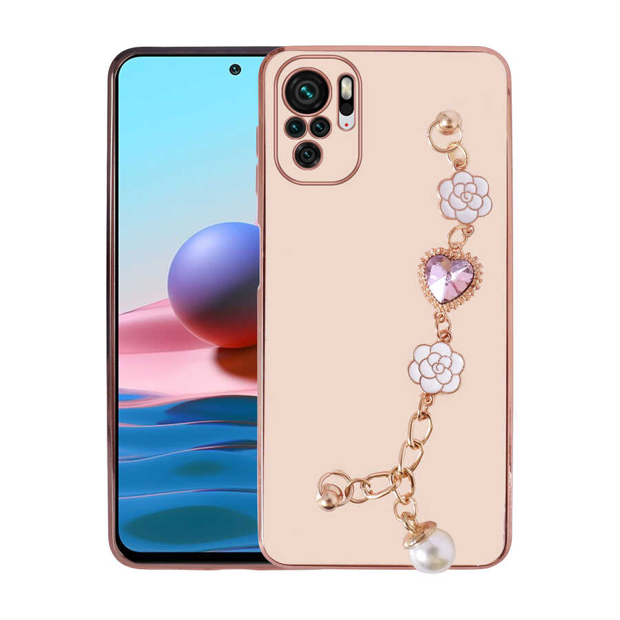 Xiaomi Redmi Note 10S Kılıf El Tutamaçlı Kamera Korumalı NXXA Taka Silikon Kapak-Pembe