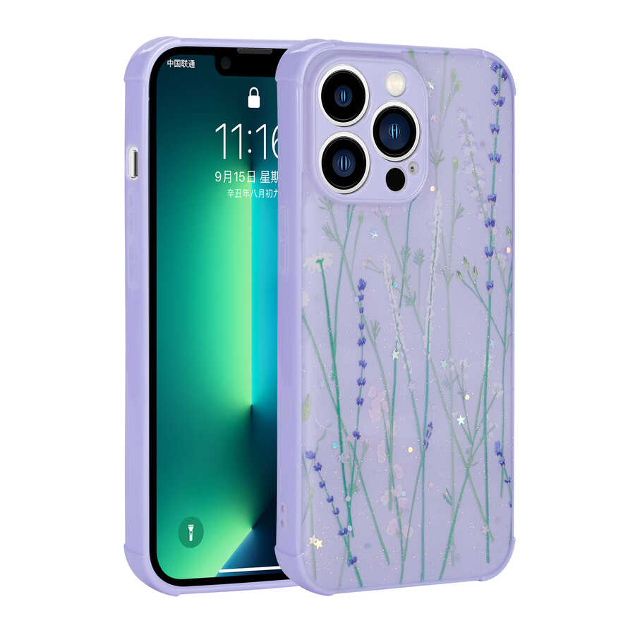 iPhone 12 Pro Max Kılıf Simli Desenli Kamera Korumalı Parlak NXXA Popy Kapak-Dallar