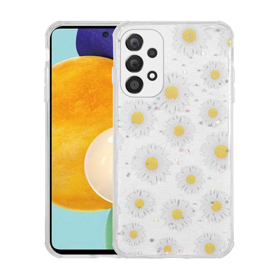Galaxy A23 Kılıf Simli Desenli Kamera Korumalı Parlak NXXA Popy Kapak-Papatya